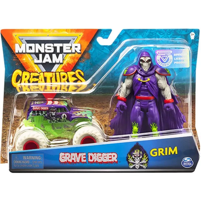 Monster Jam: Grave Digger kisautó és Grim figura – Spin Master