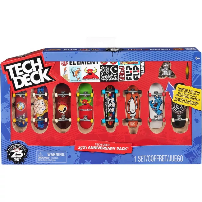 Tech Deck: 25. évfordulós csomag 8 db gördeszkával és exkluzív figurával – Spin Master
