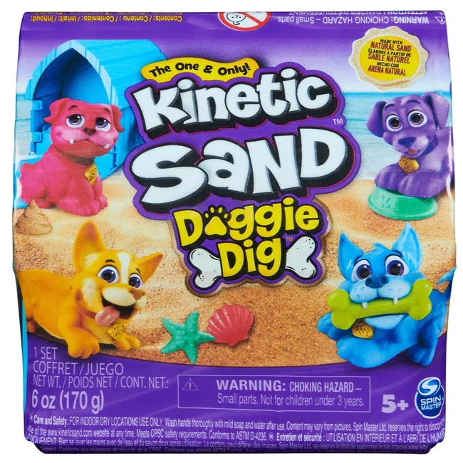 Kinetic Sand: Doggie Dig homokgyurma szett 170g meglepetés figurával – Spin Master