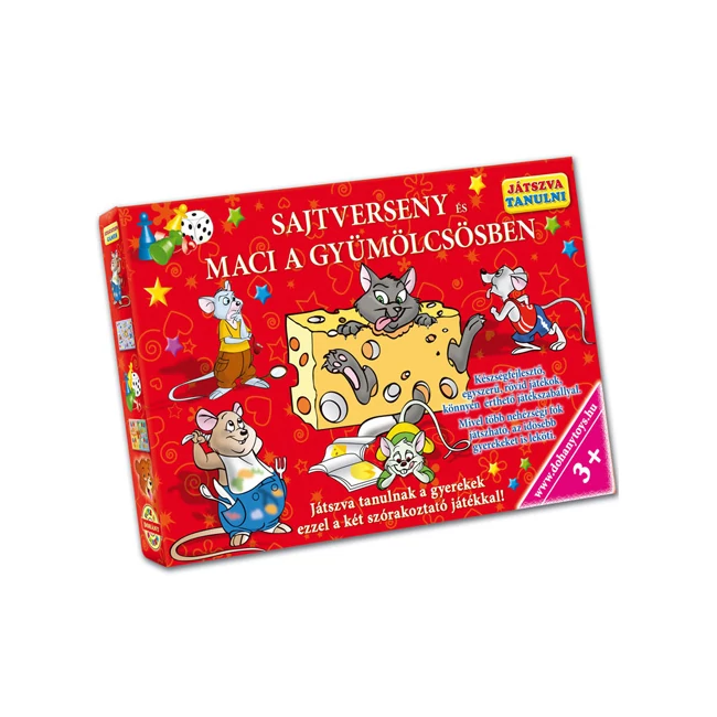 Sajtverseny és Maci a gyümölcsösben készségfejlesztő társasjáték – D-Toys