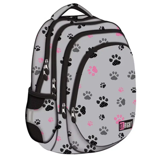 St.Right Paws négy rekeszes szürke iskolatáska, hátizsák 40×28×18 cm
