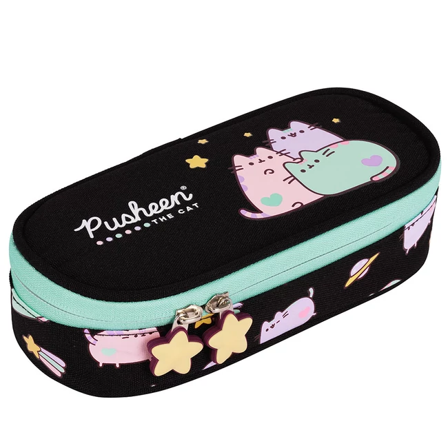 Pusheen cicás ovális tolltartó türkiz-fekete színben 23 cm