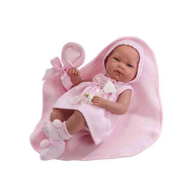 Újszülött lány baba megkötős sapiban 38 cm