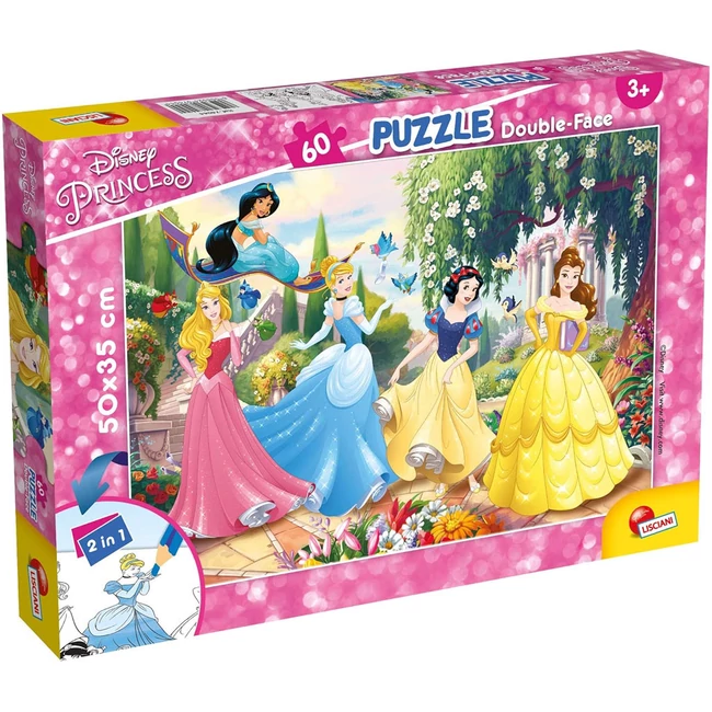 Disney Hercegnők – Mesebeli kert varázsa 2 az 1-ben 60 db-os puzzle és színező 50×35 cm – Lisciani