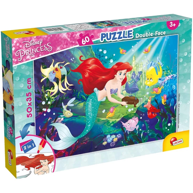 Ariel a kis hableány 2 az 1-ben 60 db-os puzzle és színező 50×35 cm – Lisciani