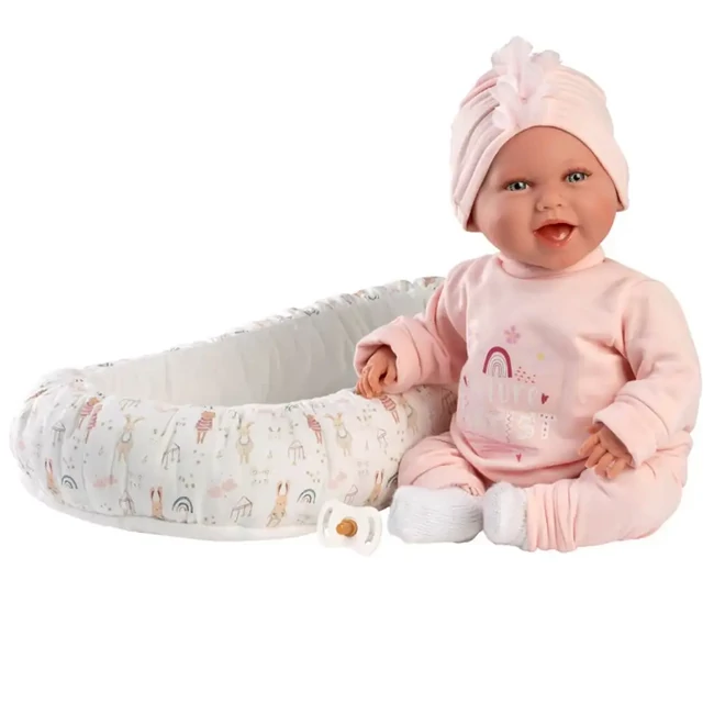 Llorens: Mimi 42 cm-es mosolygós baba cumival és babafészekkel