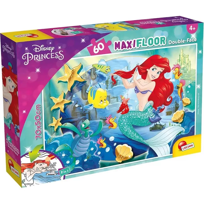 Disney Ariel 2 az 1-ben 60 db-os maxi puzzle és színező 70×50 cm – Lisciani