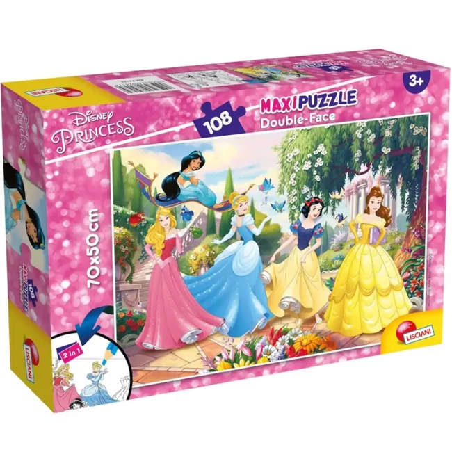 Disney Hercegnők 2 az 1-ben 108 db-os puzzle és színező 70×50 cm – Lisciani