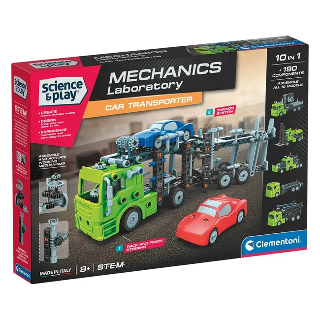 Science &amp; Play: Mechanikai műhely – Kétszintes autószállító építőkészlet – Clementoni