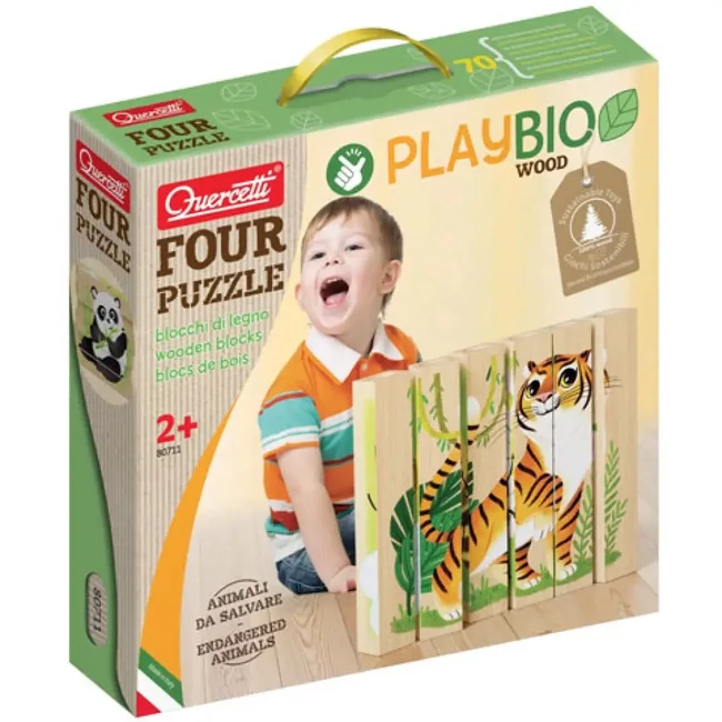 PlayBio Veszélyeztetett állatok 4 az 1-ben fahasáb puzzle – Quercetti