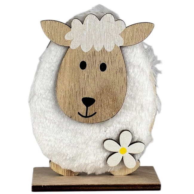 Fa húsvéti bárány dekoráció – puha fehér szőrmés bundával 13×8 cm