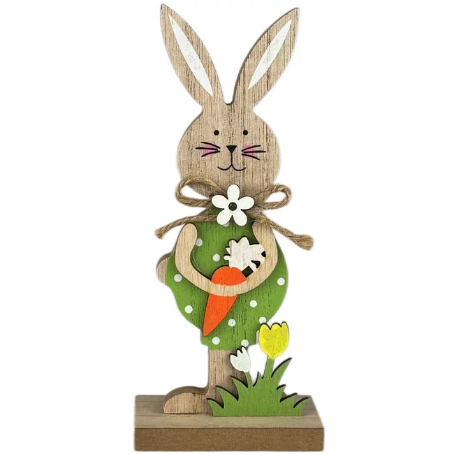 Fa húsvéti nyuszi dekoráció – zöld ruhás, répával 16×7 cm