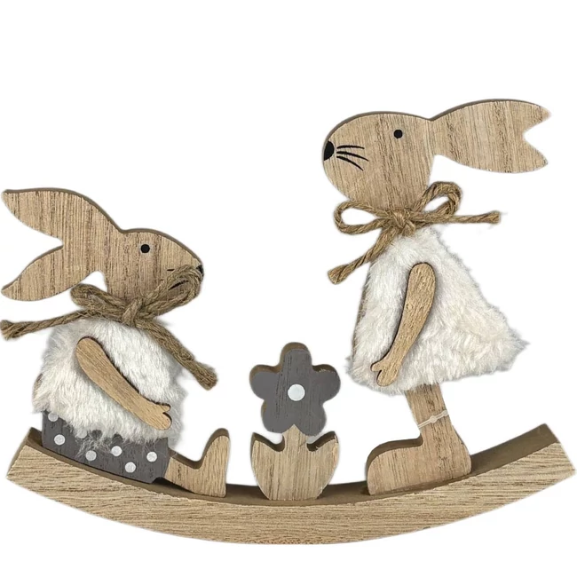 Fa húsvéti nyuszi dekoráció – ringatózó nyuszipár 15×18 cm