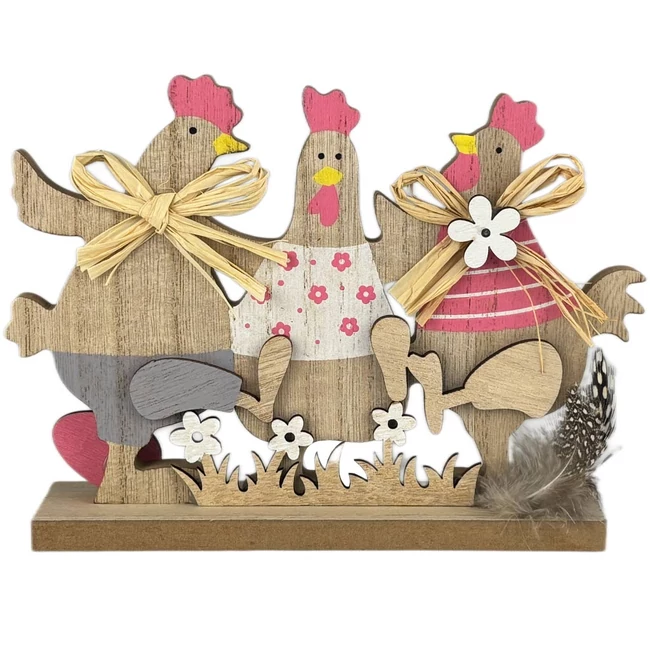 Fa húsvéti tyúk dekoráció – vidám tyúkcsalád 18×13 cm