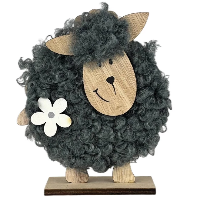 Fa húsvéti bárány dekoráció – fekete göndör bundával 13×9 cm