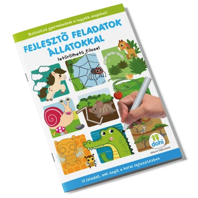 Fejlesztő feladatok állatokkal foglalkoztató füzet letörölhető filccel