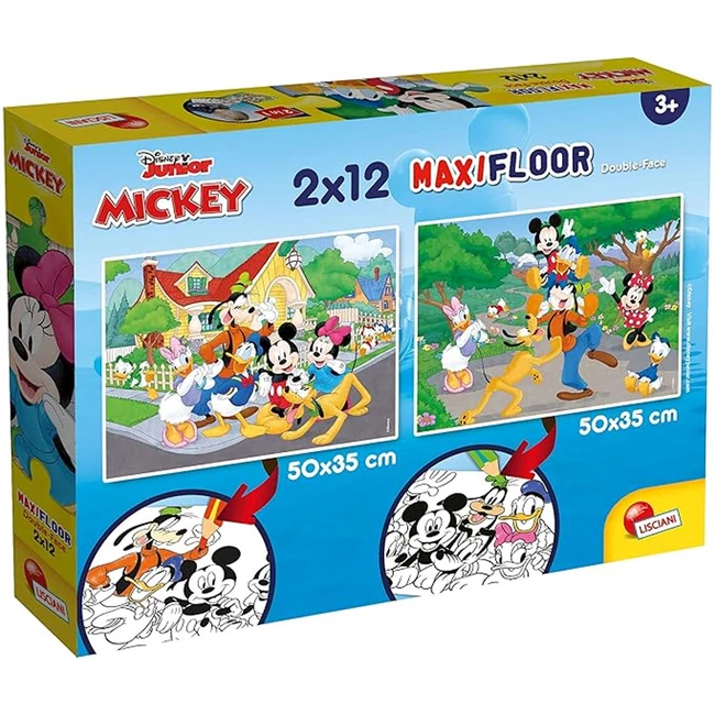 Mickey egér 2 az 1-ben 2×12 db-os maxi puzzle és színező – Lisciani