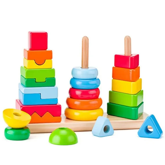 Montessori fa toronyépítő játékszett – Woodyland