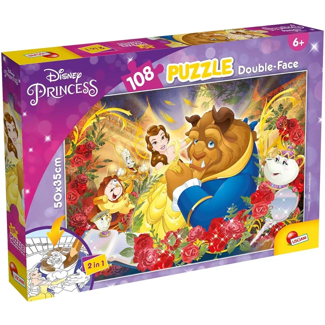 A szépség és a szörnyeteg 2 az 1-ben 108 db-os puzzle és színező 50×35 cm – Lisciani