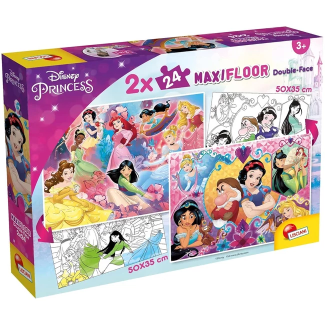 Disney Hercegnők 2 az 1-ben 2×24 db-os maxi puzzle és színező – Lisciani