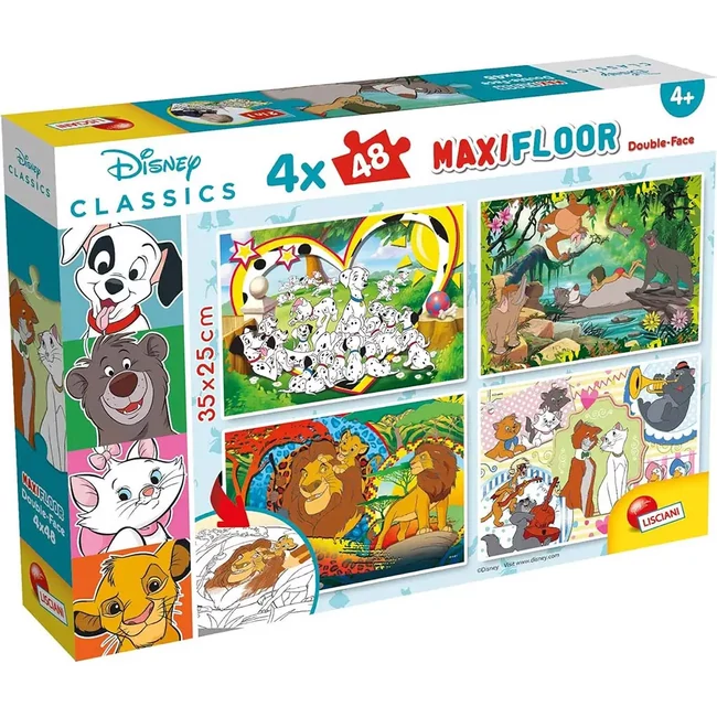 Disney Klasszikusok 2 az 1-ben maxi 4×48 db-os puzzle és színező 35×25 cm – Lisciani