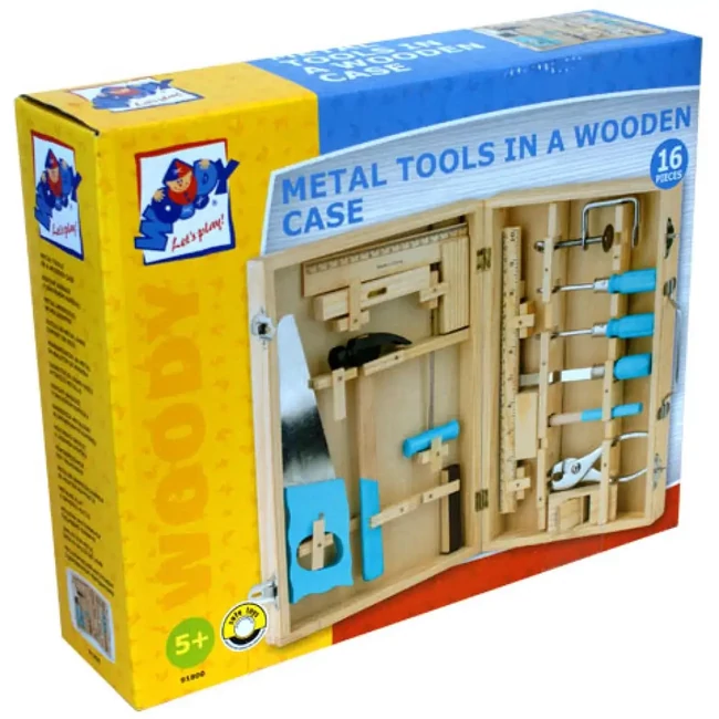 Fém szerszámok fa dobozban 16 darabos – Woodyland