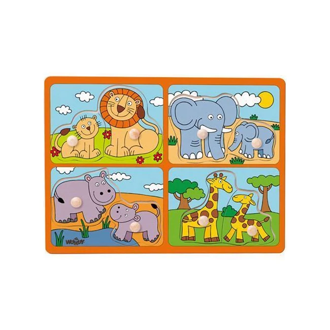 Vadállatok kicsinyükkel fa forma-puzzle fogantyúval – Woodyland