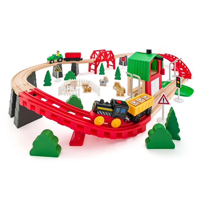 Fa mezőgazdasági vasútpálya vonattal és más kiegészítőkkel 60 db-os – Woodyland