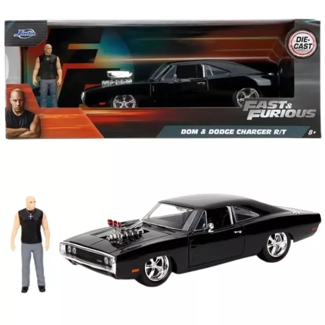 Halálos iramban: 1970 Dodge Charger fém autómodell Dom figurával 1/24 – Simba Toys