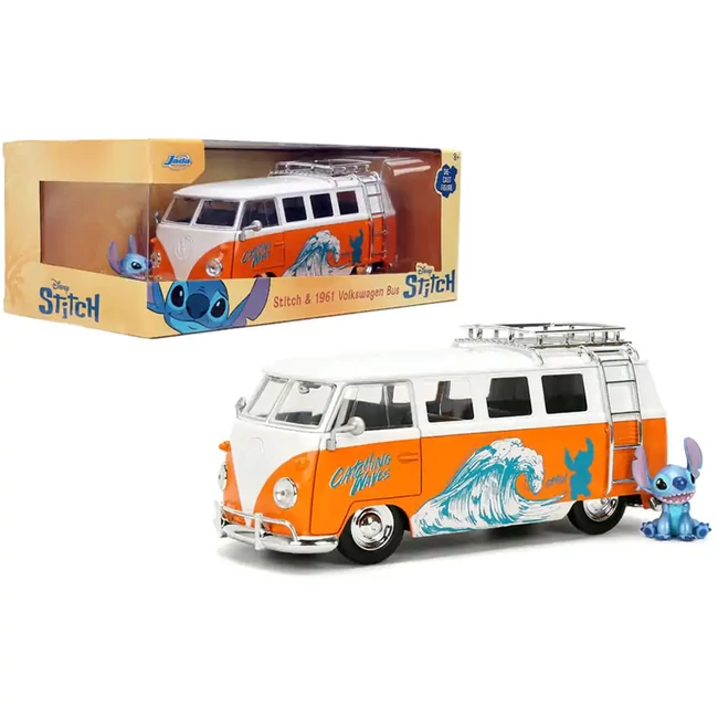 Disney Stitch – 1961 Volkswagen Busz kisautó Stitch figurával 1/24 – Jada Toys