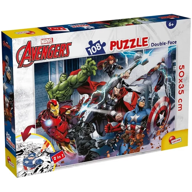 Bosszúállók 2 az 1-ben 108 db-os puzzle és színező 50×35 cm – Lisciani