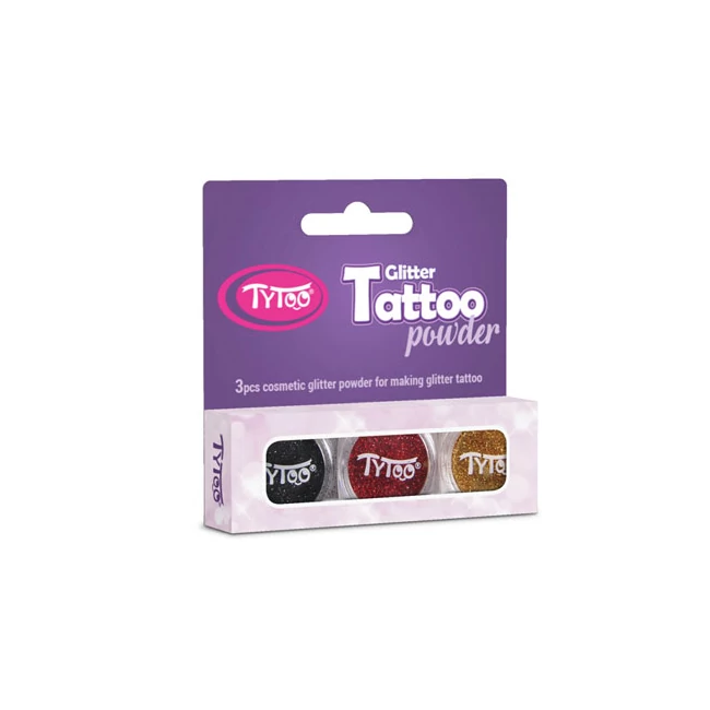 TyToo: Fekete, piros és arany színű csillámpor szett 3×2,5ml