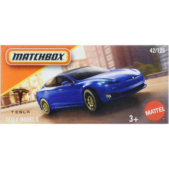 Matchbox: Papírdobozos Tesla Model S kék kisautó 1/64 – Mattel