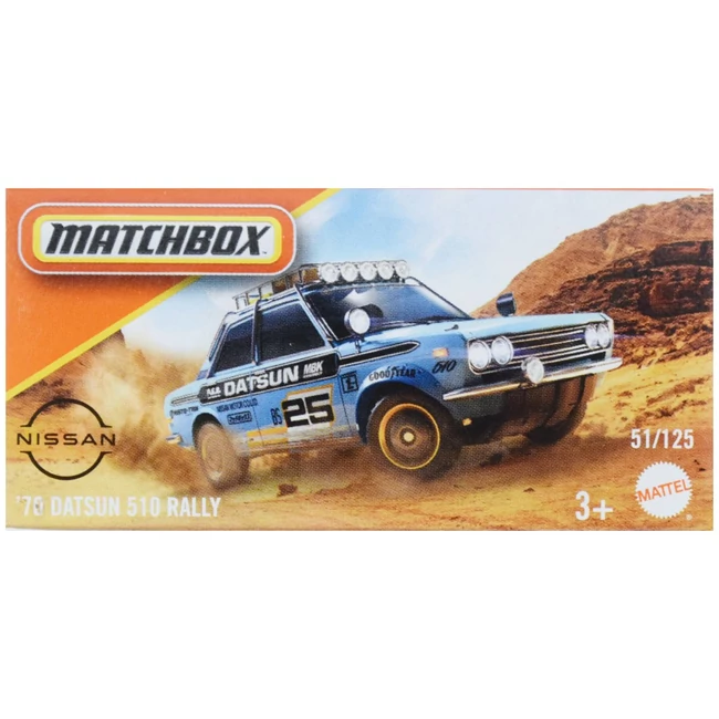 Matchbox: Papírdobozos '70 Datsun 510 Rally kisautó 1/64 – Mattel