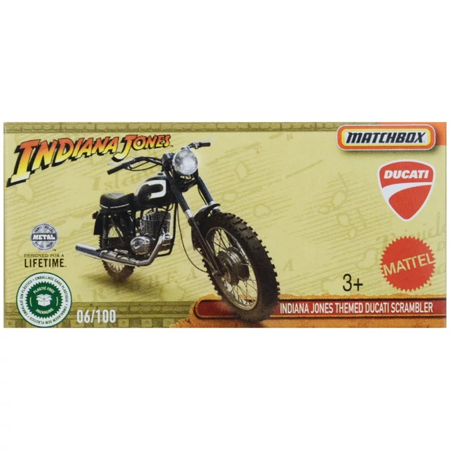Matchbox: Papírdobozos Indiana Jones Themed Ducati Scrambler motor 1/64 – Mattel