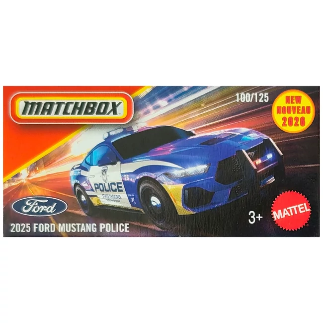 Matchbox: 2025 Ford Mustang Police kék papírdobozos kisautó 1/64 – Mattel