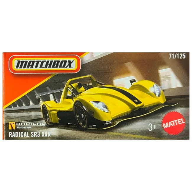 Matchbox: Radical SR3 XXR sárga papírdobozos kisautó 1/64 – Mattel