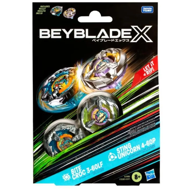 Beyblade X: Duall Pack Bite Crock 3–60LF vs- Sting Unicorn 4–60P pörgettyű szett – Hasbro