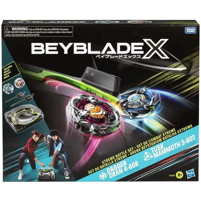 Beyblade X: Xtreme Battle aréna szett kilövővel és Dagger Dran és Tusk Mammoth pörgettyűvel – Hasbro