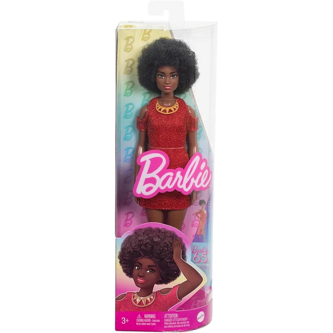 Barbie: Fashionista stílusos baba piros, csillogó ruhácskában – Mattel