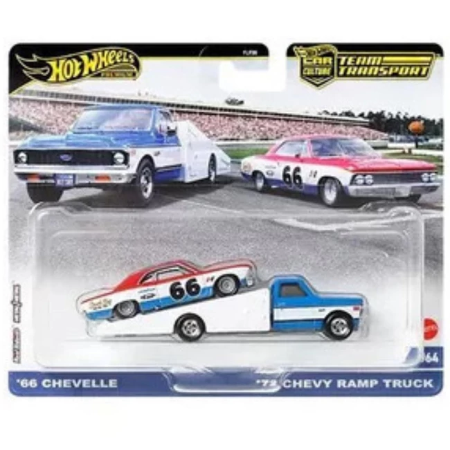 Hot Wheels: 72 Chevy ramp truck prémium autószállító kamion 66 Chevelle kisautóval 1/64 – Mattel