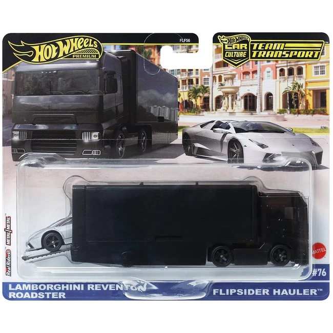 Hot Wheels: Lamborghini Reventón Roadster Flipsider Hauler prémium autószállító szett 1/64 – Mattel