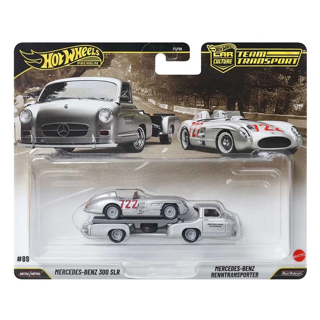 Hot Wheels: Mercedes-Benz Renntransporter autószállító és Mercedes-Benz 300 SLR kisautó 1/64 – Mattel