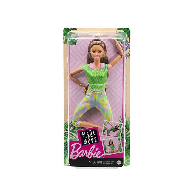 Barbie: Hajlékony jógababa barna hajjal zöld felsőben – Mattel