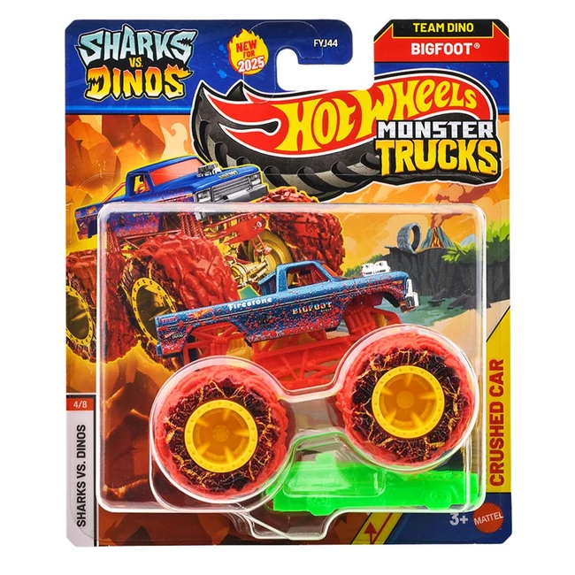 Hot Wheels Monster Trucks Sharks vs Dinos: Bigfoot 4×4x4 kisautó 1/64 – Mattel