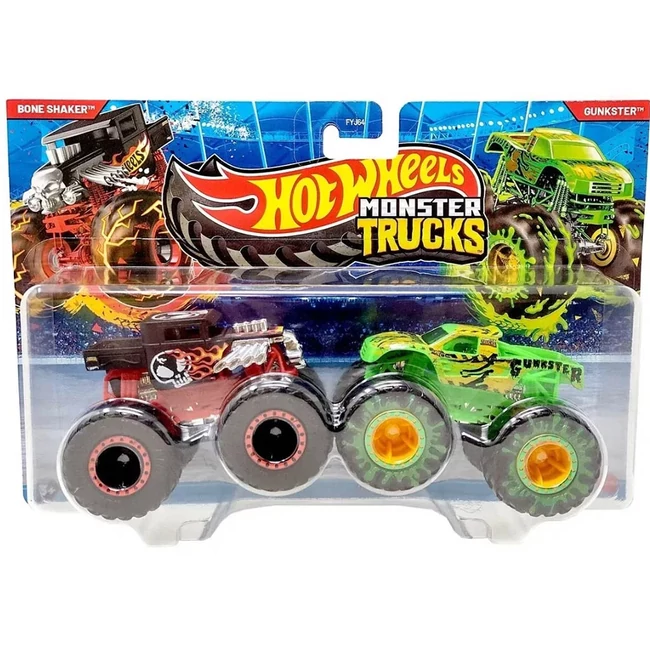 Hot Wheels Monster Trucks Bone Shaker vs Gunkster dupla jármű csomag – Mattel