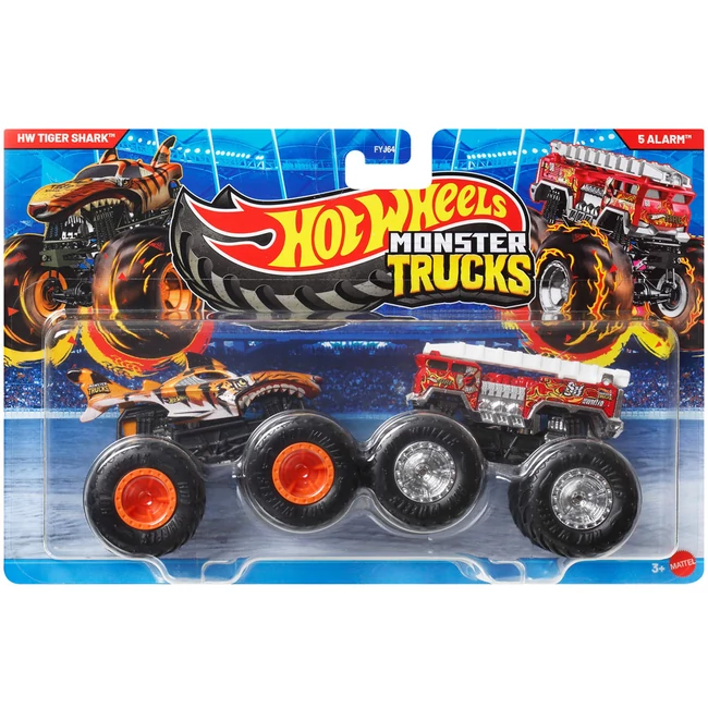 Hot Wheels Monster Trucks: HW Tiger Shark vs 5 Alarm kisautó 2 db-os csomag 1/64 – Mattel
