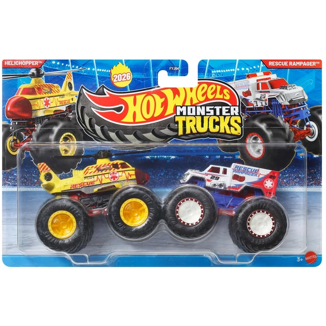 Hot Wheels Monster Trucks: Helichopper vs Rescue Rampager kisautó 2db-os csomag 1/64 - Mattel