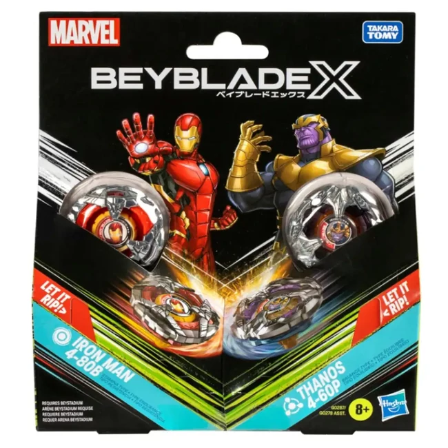 Beyblade X Marvel Collab: Vasember vs. Thanos 4–80B X Venom 4–60B játékszett – Hasbro