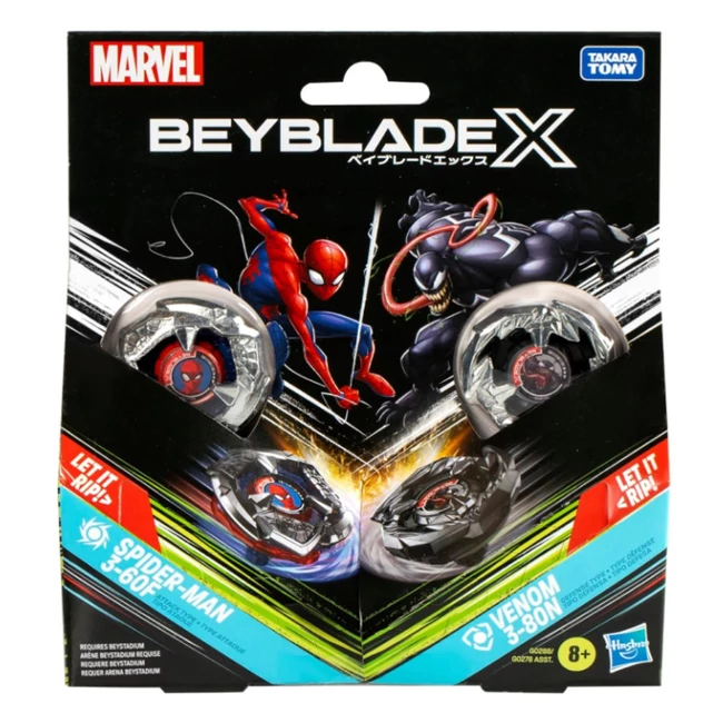Beyblade X Marvel Collab: Venom vs. Pókember 3–60F X Venom 3–80N játékszett – Hasbro